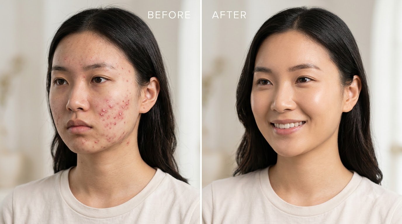 Acne clearing before and after
